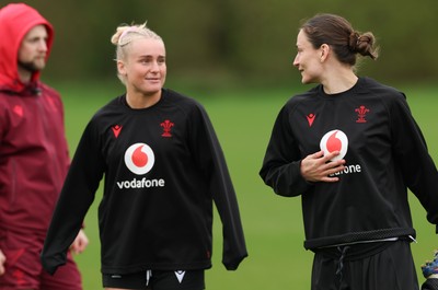 140426 - Wales Women Rugby Training - Seren Singleton and Jasmine Joyce during a rugby training session ahead of the Women’s 6 Nations match against France