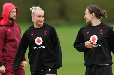 140426 - Wales Women Rugby Training - Seren Singleton and Jasmine Joyce during a rugby training session ahead of the Women’s 6 Nations match against France