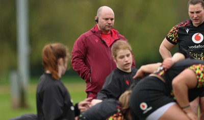 140426 - Wales Women Rugby Training - Sean Lynn, Wales Women head coach during a rugby training session ahead of the Women’s 6 Nations match against France