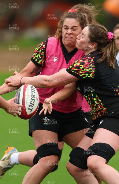 140426 - Wales Women Rugby Training - Natalia John and Gwen Crabb during a rugby training session ahead of the Women’s 6 Nations match against France