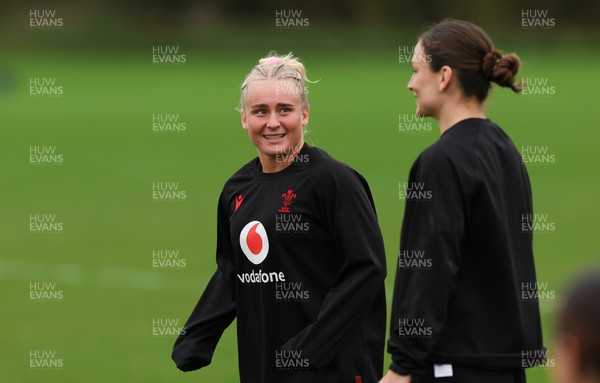 140426 - Wales Women Rugby Training - Seren Singleton and Jasmine Joyce during a rugby training session ahead of the Women’s 6 Nations match against France