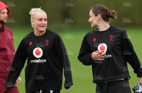 140426 - Wales Women Rugby Training - Seren Singleton and Jasmine Joyce during a rugby training session ahead of the Women’s 6 Nations match against France