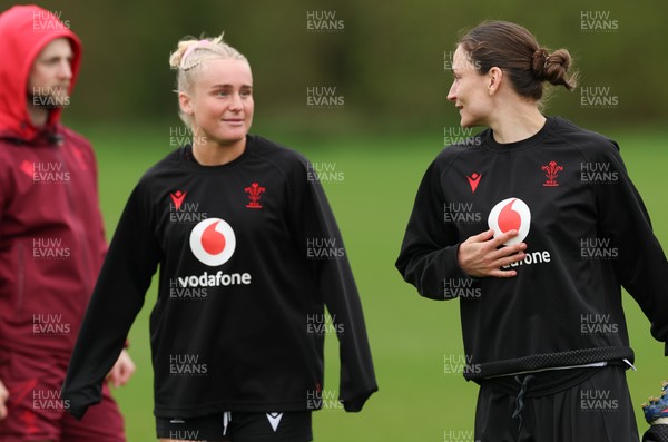 140426 - Wales Women Rugby Training - Seren Singleton and Jasmine Joyce during a rugby training session ahead of the Women’s 6 Nations match against France