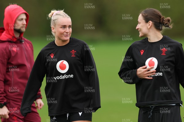140426 - Wales Women Rugby Training - Seren Singleton and Jasmine Joyce during a rugby training session ahead of the Women’s 6 Nations match against France