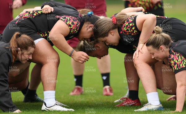 140426 - Wales Women Rugby Training - The Wales forwards scrum down during a rugby training session ahead of the Women’s 6 Nations match against France
