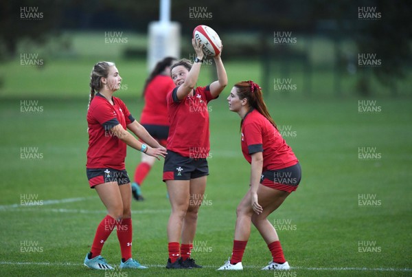 140920 - Wales Women Rugby Training - Manon Johnes, Alisha Butchers and Georgia Evans during training