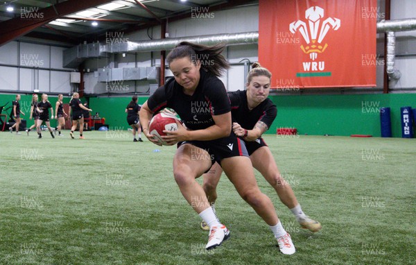 140923 - Wales Women Rugby Training Session - Megan Davies and Keira Bevan during training session