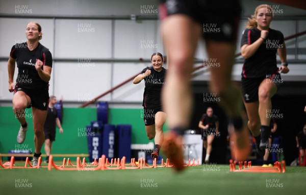 140923 - Wales Women Rugby Training Session - Carys Cox, Jazz Joyce and Niamh Terry during training session