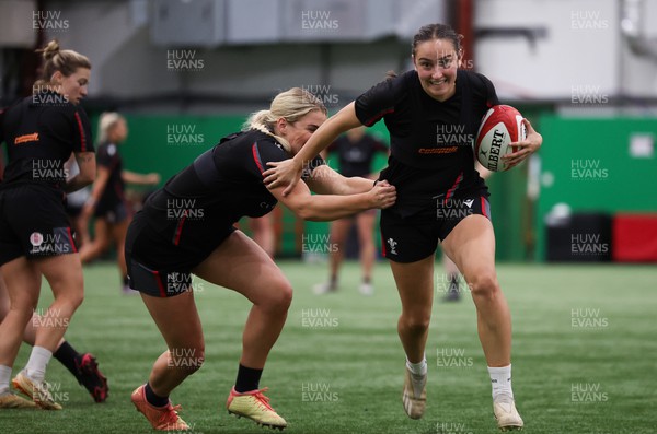 140923 - Wales Women Rugby Training Session - Nel Metcalfe takes on Carys Williams-Morris during training session