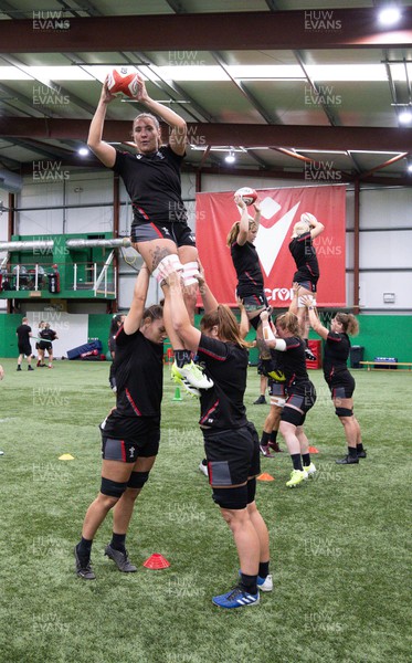 140923 - Wales Women Rugby Training Session - Georgia Evans, Bryonie King and Kate Williams work on line out drills during training session