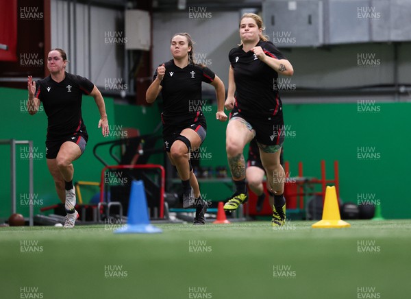 140923 - Wales Women Rugby Training Session - Kat Evans, Bryonie King and Bethan Lewis during training session