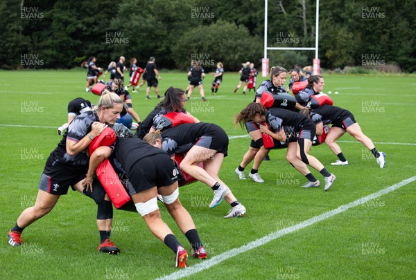 140923 - Wales Women Rugby Training Session - The Wales Women team go through warm up during training session