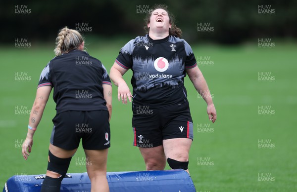 140923 - Wales Women Rugby Training Session - Abbey Constable raises a laugh during training session