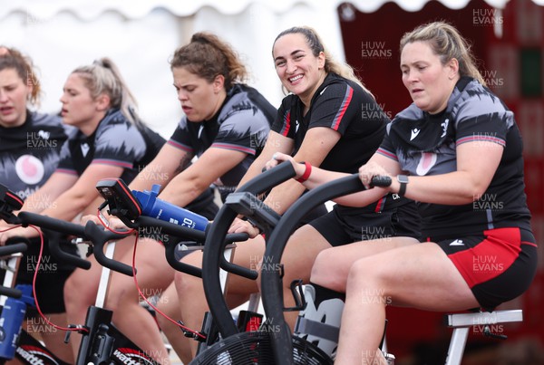 140923 - Wales Women Rugby Training Session - Courtney Keight raises a smile alongside, left to right, Gwenllian Pyrs, Hannah Bluck, Natalia John and Cerys Hale during training session