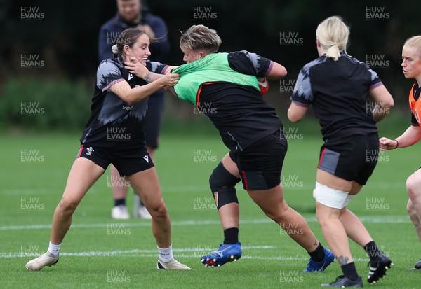 140923 - Wales Women Rugby Training Session - Donna Rose takes on Nel Metcalfe during training session
