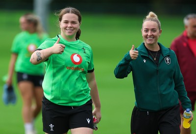 140926 Wales Women Rugby Training Session - Maisie Davies and Megan Davey during a rugby training session ahead of the WXV matches against South Africa and USA