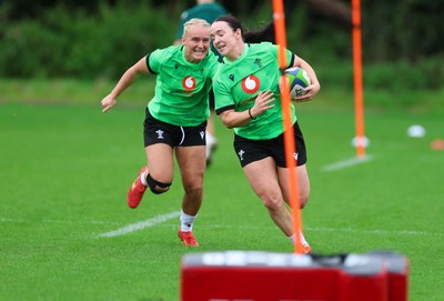140926 Wales Women Rugby Training Session - Sian Jones and Seren Singleton during a rugby training session ahead of the WXV matches against South Africa and USA