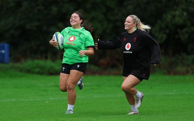 140926 Wales Women Rugby Training Session - Crystal James and Kelsey Jones during a rugby training session ahead of the WXV matches against South Africa and USA