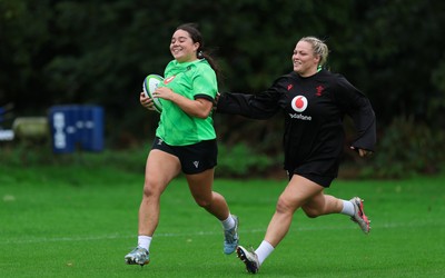 140926 Wales Women Rugby Training Session - Crystal James and Kelsey Jones during a rugby training session ahead of the WXV matches against South Africa and USA