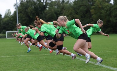 140926 Wales Women Rugby Training Session - The Wales Women squad during a rugby training session ahead of the WXV matches against South Africa and USA