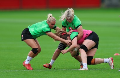 140926 Wales Women Rugby Training Session - Alex Callender and Seren Singleton during a rugby training session ahead of the WXV matches against South Africa and USA