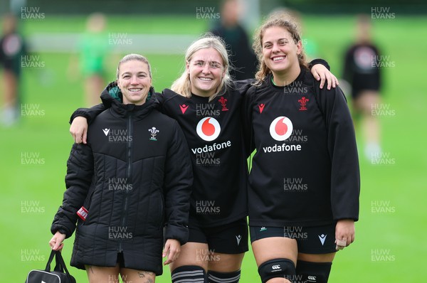 140926 Wales Women Rugby Training Session - Keira Bevan, Alex Callender and Natalia John during a rugby training session ahead of the WXV matches against South Africa and USA