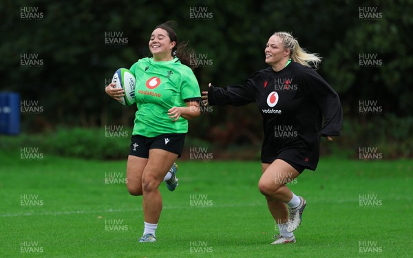 140926 Wales Women Rugby Training Session - Crystal James and Kelsey Jones during a rugby training session ahead of the WXV matches against South Africa and USA