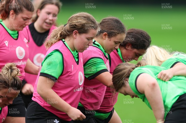 140926 Wales Women Rugby Training Session - Elan Jones, Shanelle Williams and Crystal James during a rugby training session ahead of the WXV matches against South Africa and USA