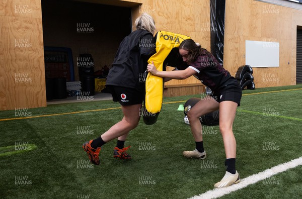 141023 - Wales Women Training Session -  Hannah Bluck and Nel Metcalfe during a rugby training session at the NZCIS in Wellington