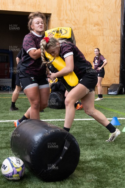 141023 - Wales Women Training Session -  Lleucu George and Hannah Jones during a rugby training session at the NZCIS in Wellington