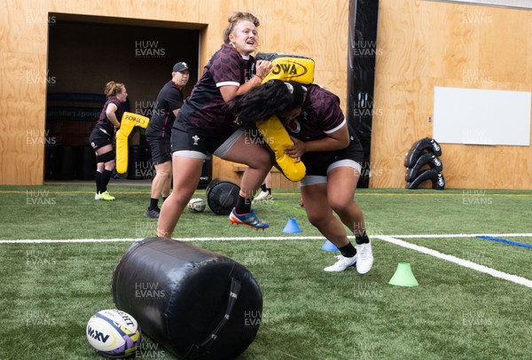 141023 - Wales Women Training Session -  Lleucu George and Sisilia Tuipulotu during a rugby training session at the NZCIS in Wellington
