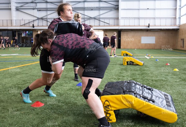 141023 - Wales Women Training Session -  Carys Phillips and Abbey Constable during a rugby training session at the NZCIS in Wellington