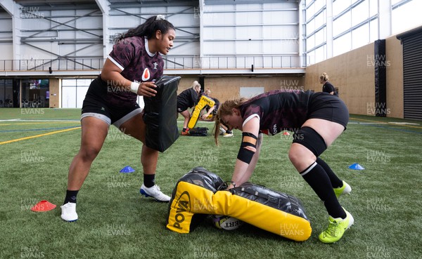 141023 - Wales Women Training Session -  Sisilia Tuipulotu and Abbie Fleming during a rugby training session at the NZCIS in Wellington