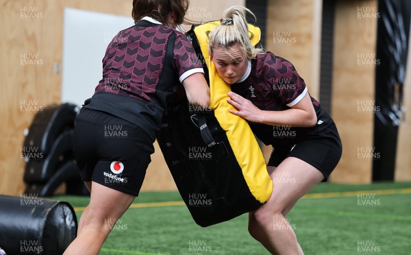 141023 - Wales Women Training Session -  Meg Webb with Robyn Wilkins during a rugby training session at the NZCIS in Wellington