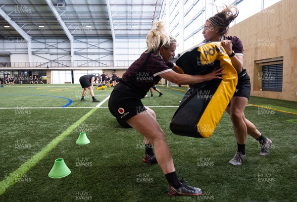 141023 - Wales Women Training Session -  Meg Webb with Robyn Wilkins during a rugby training session at the NZCIS in Wellington