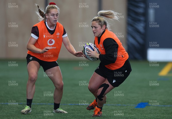 141023 - Wales Women Training Session -  Hannah Bluck with Hannah Jones in support during a rugby training session at the NZCIS in Wellington