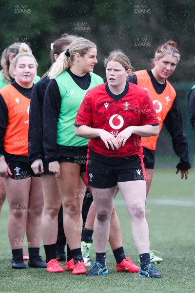 150224 - Wales Women Extended Squad Training session - Tess Evans with members of the Wales Women squad during training session as preparations get under way for the Women’s 6 Nations