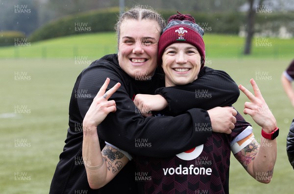 150224 - Wales Women Extended Squad Training session - Carys Phillips and Keira Bevan during training session as preparations get under way for the Women’s 6 Nations