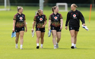150626 - Wales Women Rugby Training Session - Freya Bell, Kelsie Webster, Elan Jones and Tilly Vucaj during a training session ahead of the match against The Barbarians at the Allianz Stadium