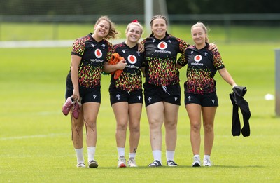 150626 - Wales Women Rugby Training Session - Natalia John, Alex Callender, Maisie Davies and Hanna Tudor during a training session ahead of the match against The Barbarians at the Allianz Stadium