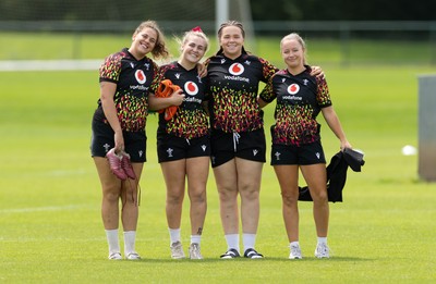 150626 - Wales Women Rugby Training Session - Natalia John, Alex Callender, Maisie Davies and Hanna Tudor during a training session ahead of the match against The Barbarians at the Allianz Stadium