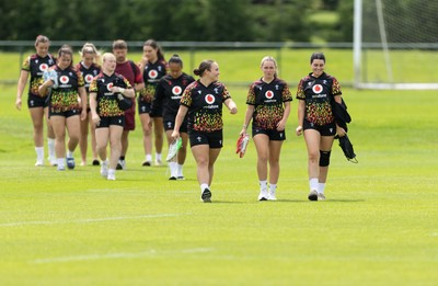 150626 - Wales Women Rugby Training Session - Shanelle Williams, Hanna Marshall and Lucy Isaac during a training session ahead of the match against The Barbarians at the Allianz Stadium