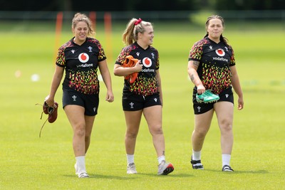 150626 - Wales Women Rugby Training Session - Natalia John, Alex Callender and Maisie Davies during a training session ahead of the match against The Barbarians at the Allianz Stadium