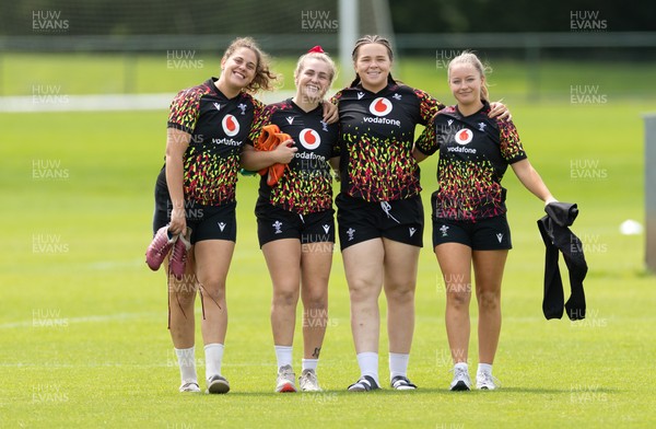 150626 - Wales Women Rugby Training Session - Natalia John, Alex Callender, Maisie Davies and Hanna Tudor during a training session ahead of the match against The Barbarians at the Allianz Stadium