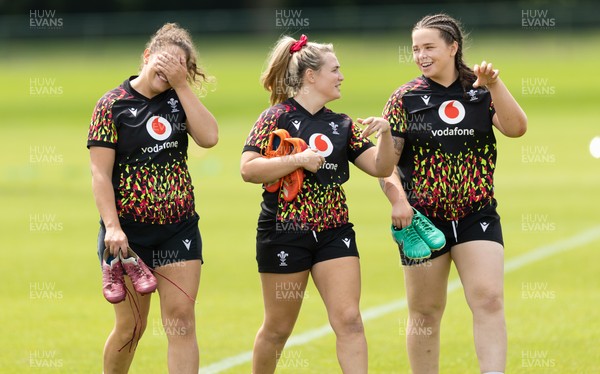 150626 - Wales Women Rugby Training Session - Natalia John, Alex Callender and Maisie Davies during a training session ahead of the match against The Barbarians at the Allianz Stadium