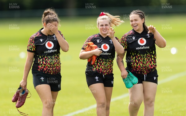 150626 - Wales Women Rugby Training Session - Natalia John, Alex Callender and Maisie Davies during a training session ahead of the match against The Barbarians at the Allianz Stadium