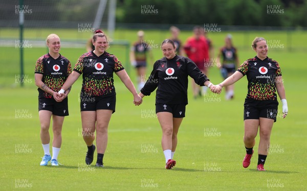 150626 - Wales Women Rugby Training Session - Nikita Prothero, Gwenllian Pyrs, Kendall Waudby and Katherine Baverstock during a training session ahead of the match against The Barbarians at the Allianz Stadium