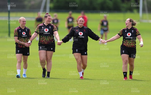 150626 - Wales Women Rugby Training Session - Nikita Prothero, Gwenllian Pyrs, Kendall Waudby and Katherine Baverstock during a training session ahead of the match against The Barbarians at the Allianz Stadium