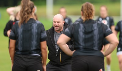 150725 - Wales Women Rugby training - Sean Lynn, Wales Women head coach, during a training session ahead of their two match tour against Australia