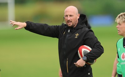 150725 - Wales Women Rugby training - Mike Hill, Wales Women forwards coach, during a training session ahead of their two match tour against Australia